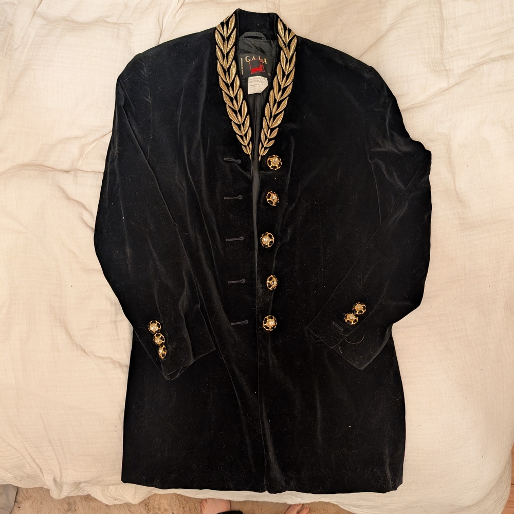 Vintage Mondi Gala Black Velvet Embroidered Formal Blazer Jacket Sz 36 US 6 EUC